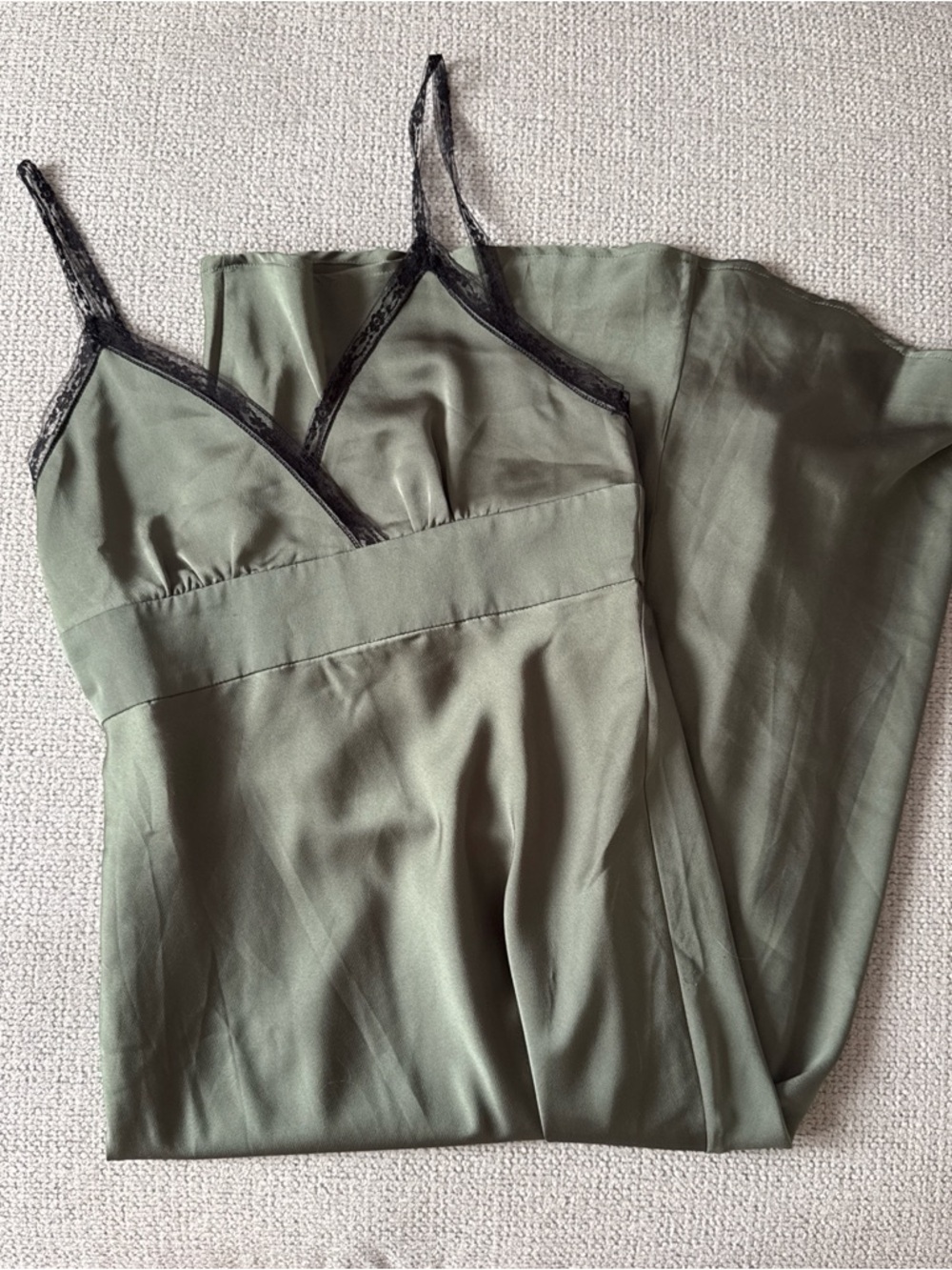 emory park Olive Green Slip with Black Lace Trim